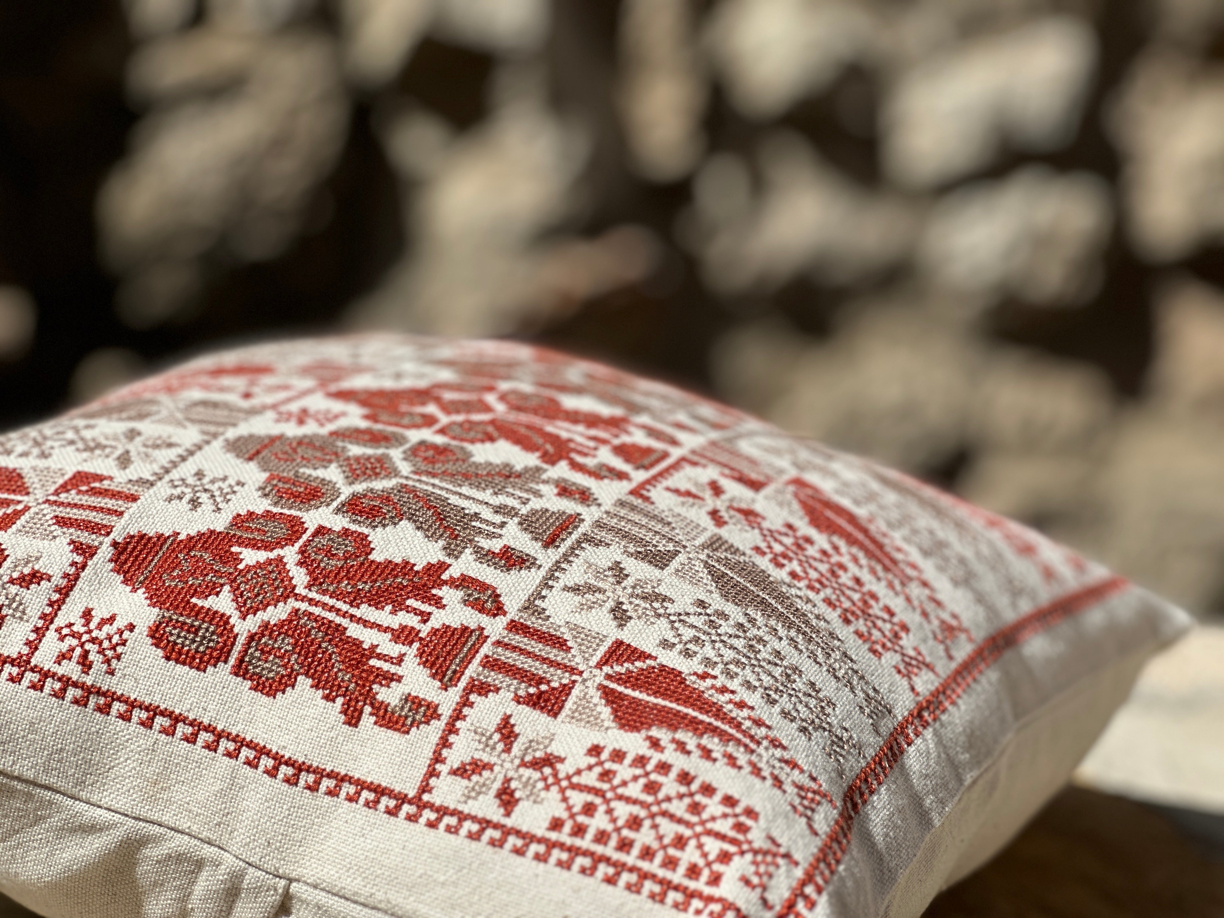 Hand Embroidered Bakarej Cushion Cover - Terra Cotta - Hilweh Market