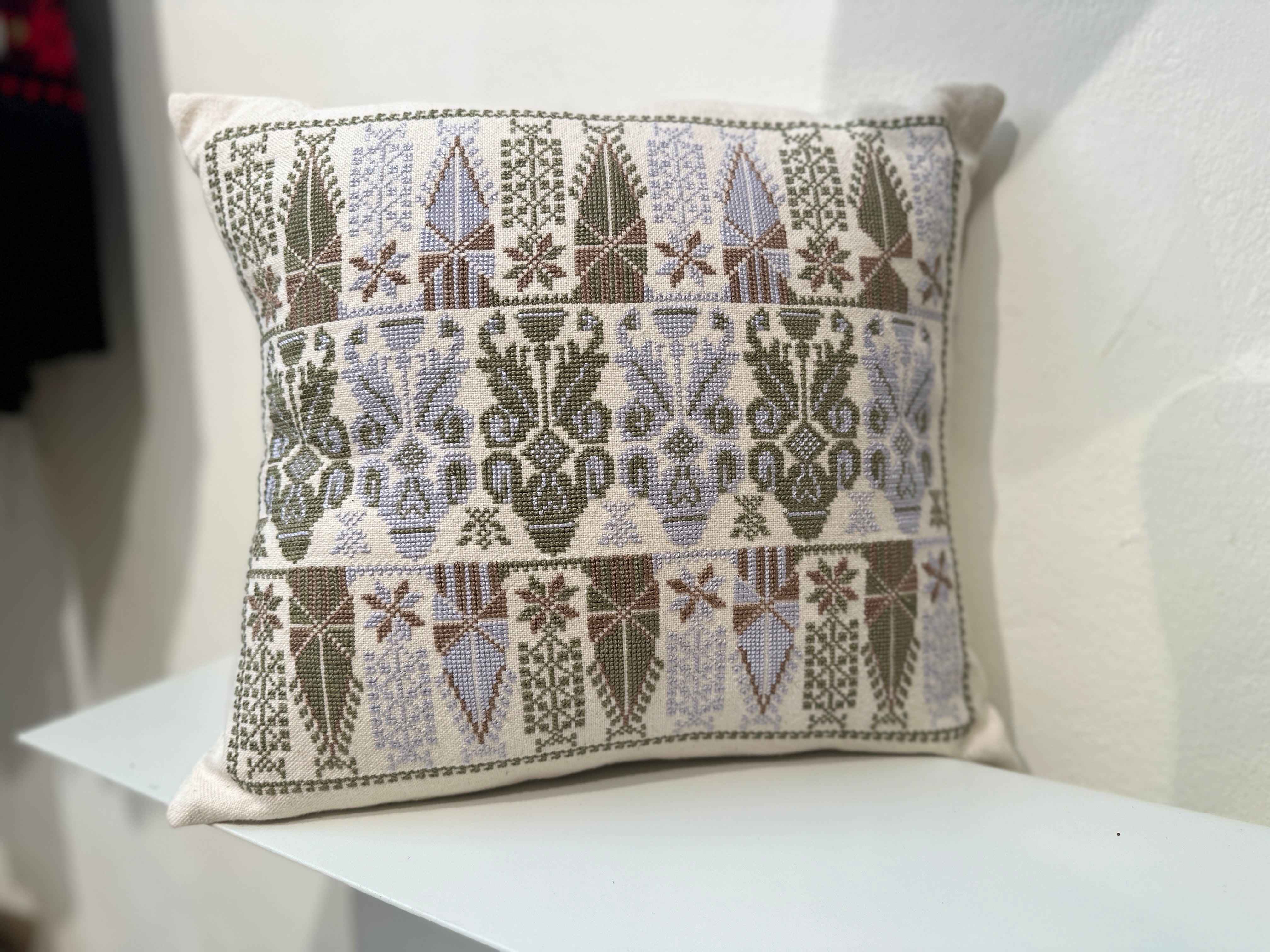 Hand Embroidered Bakarej Cushion Cover - Blue & Green - Hilweh Market