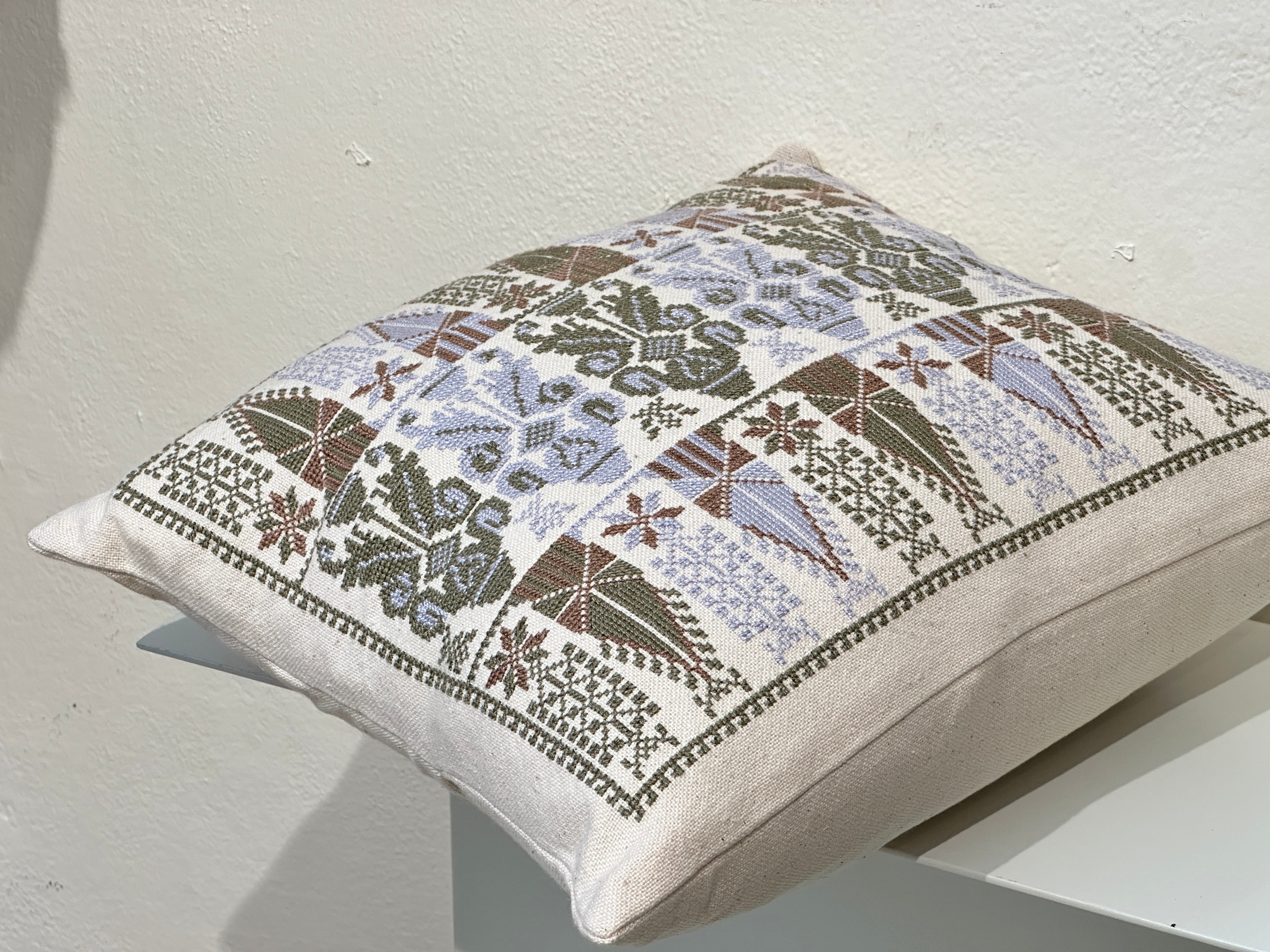 Hand Embroidered Bakarej Cushion Cover - Blue & Green - Hilweh Market