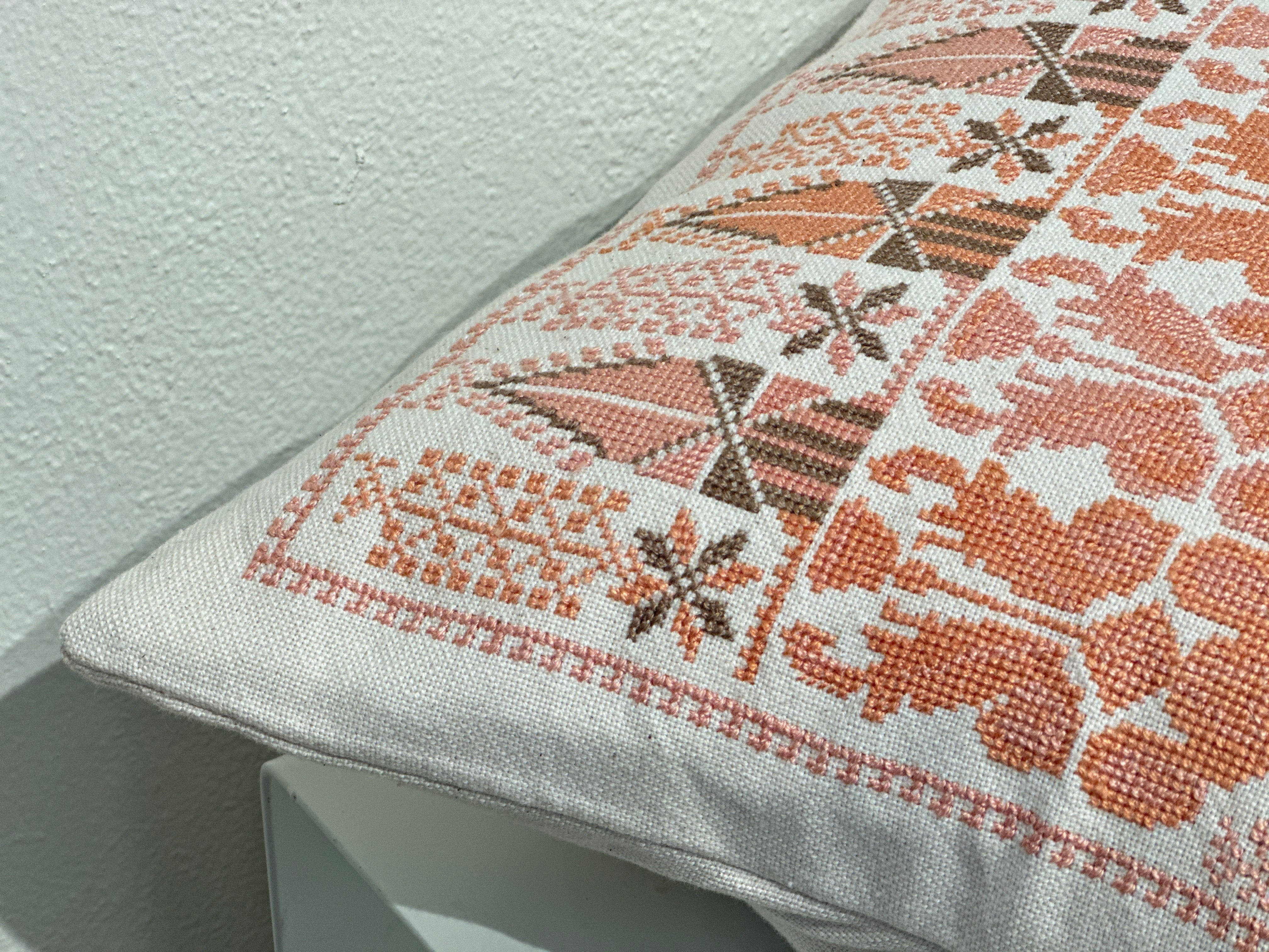 Hand Embroidered Bakarej Cushion Cover - Peach - Hilweh Market