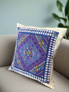 Hand Embroidered Mosaic Cushion Cover - Blue - Hilweh Market