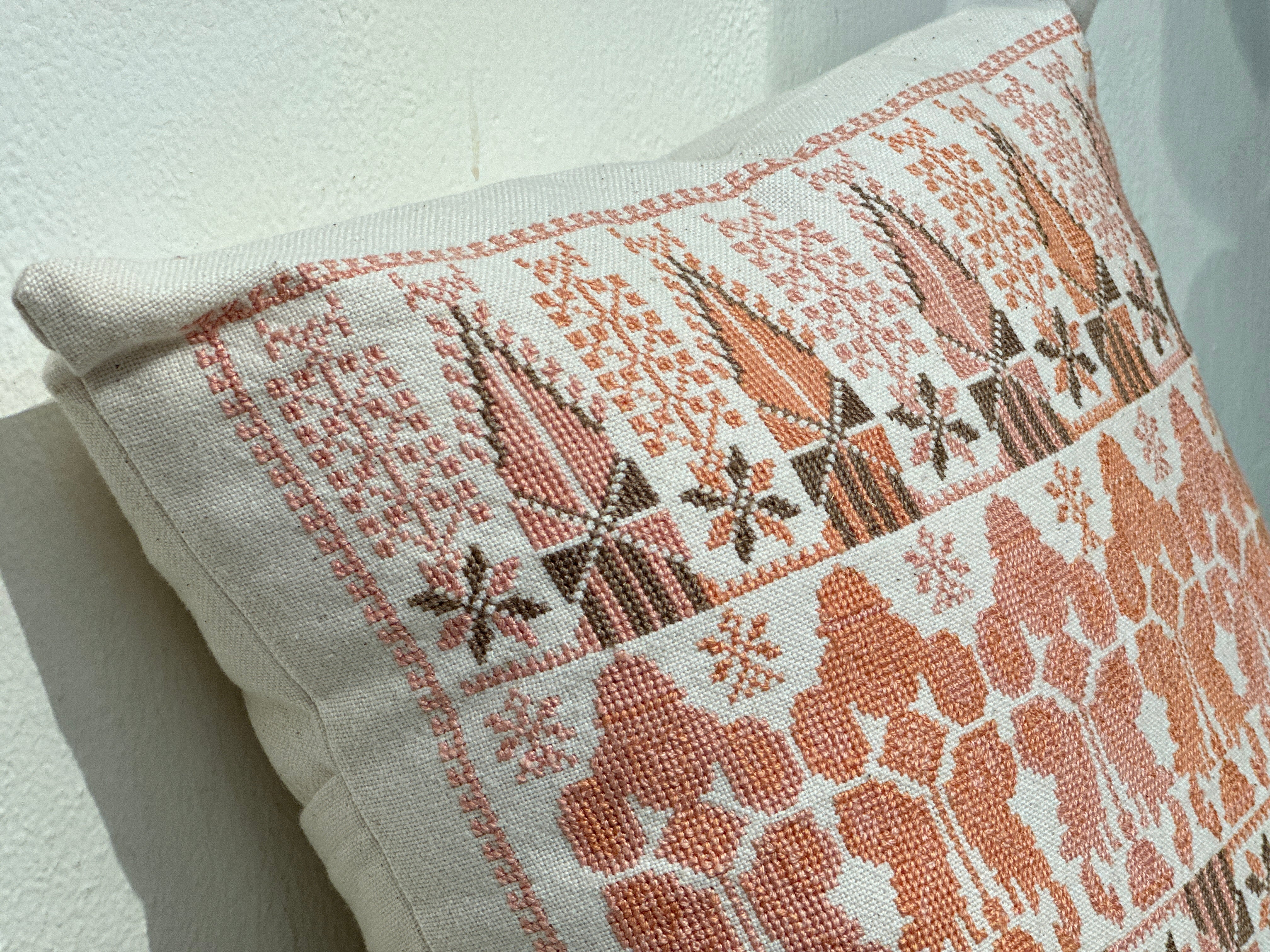 Hand Embroidered Bakarej Cushion Cover - Peach - Hilweh Market
