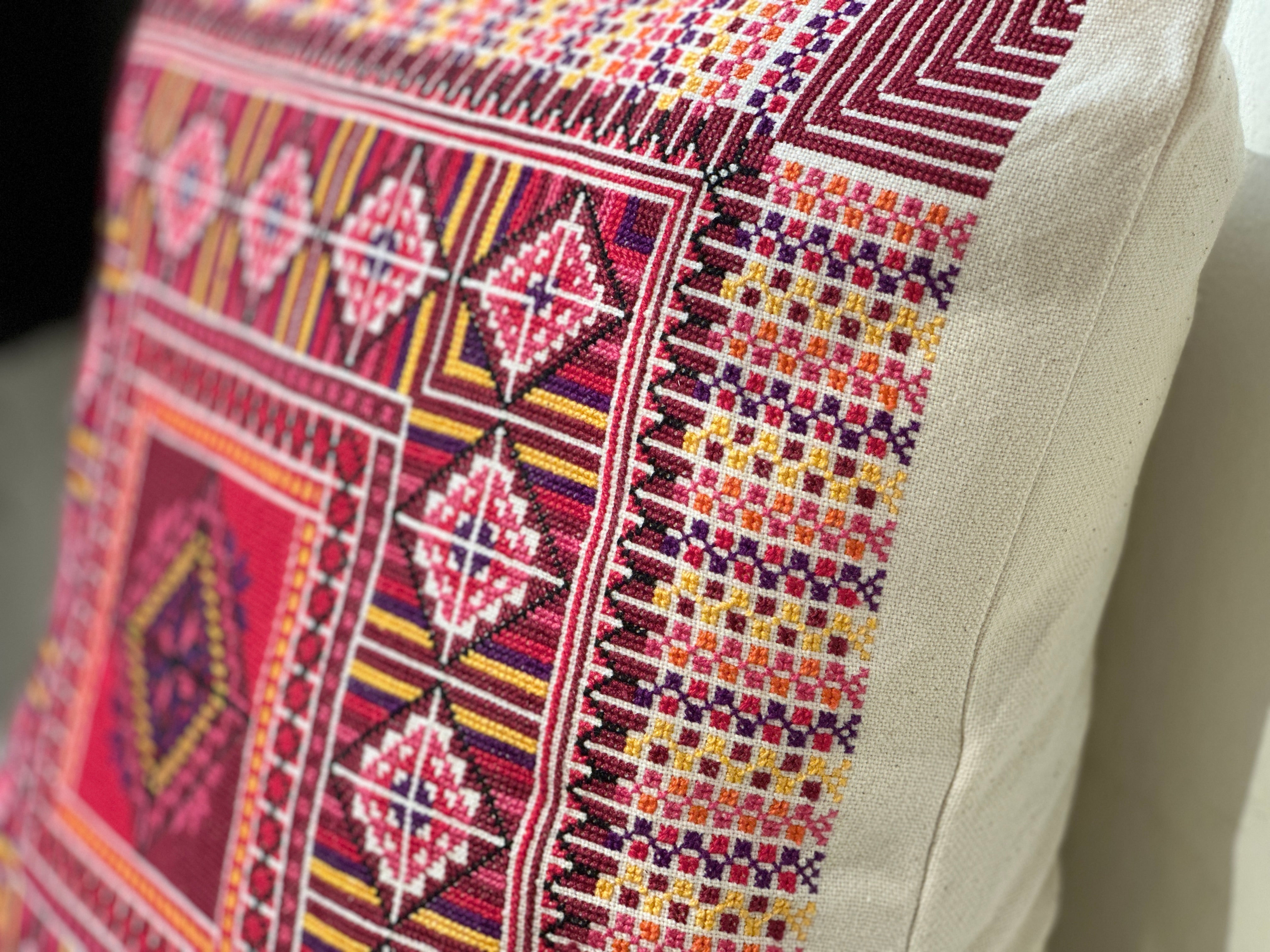 Palestinian Hand Embroidered Cushion Cover - Red - Hilweh Market