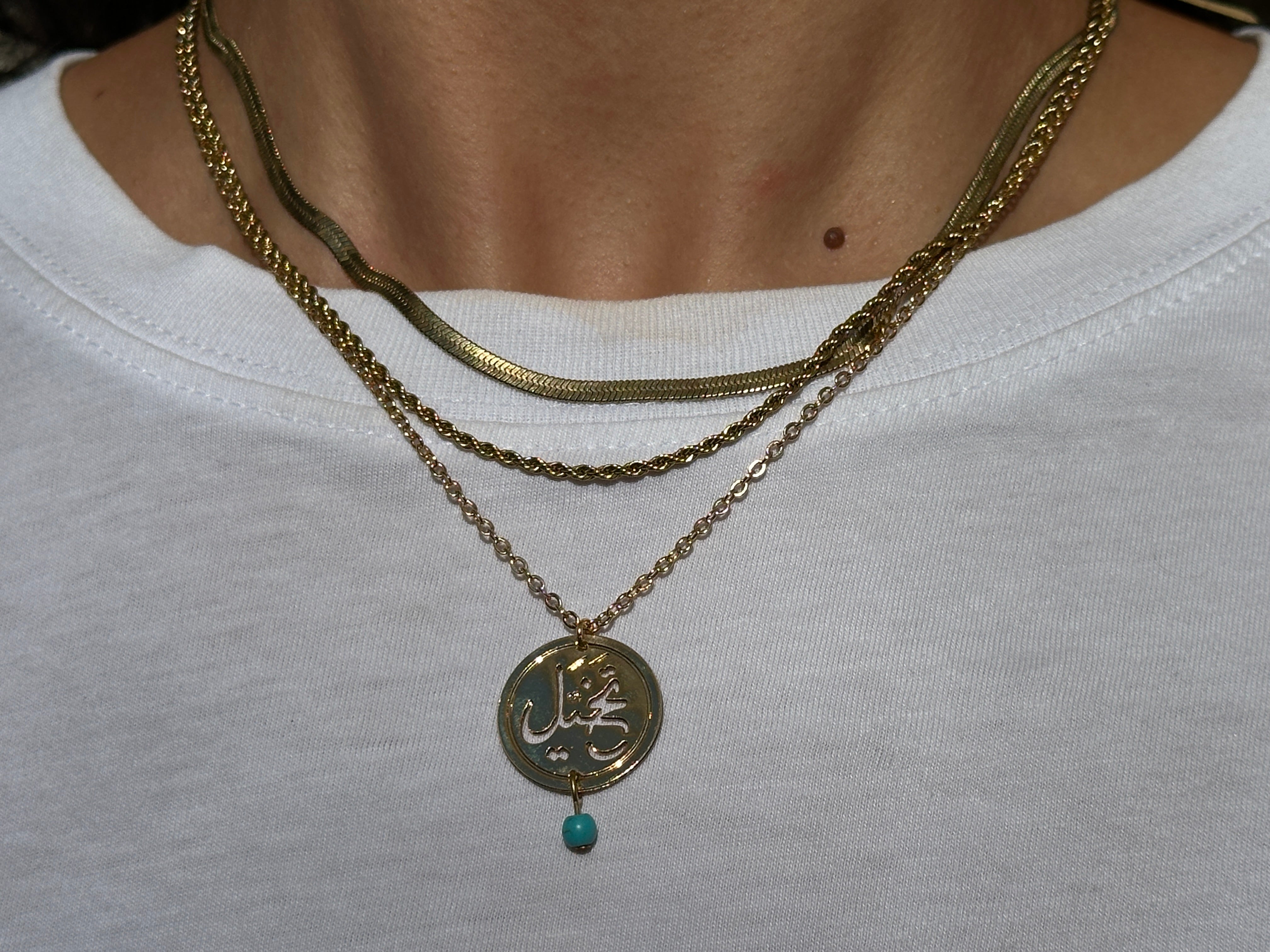 Arabic Calligraphy Gold Necklace with a Gemstone (more available) - Hilweh Market