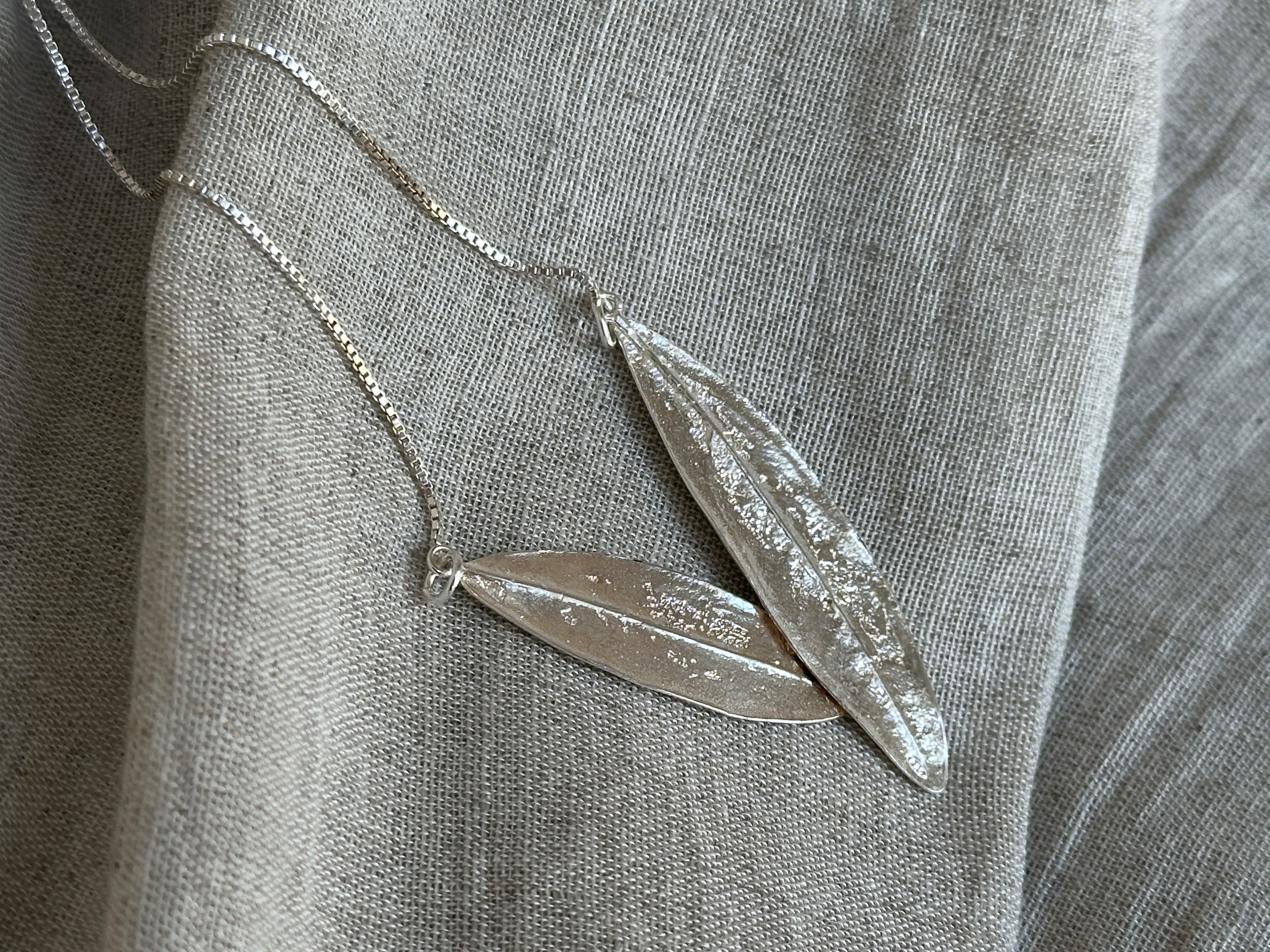 Two Olive Leaf Silver Necklace - Hilweh Market