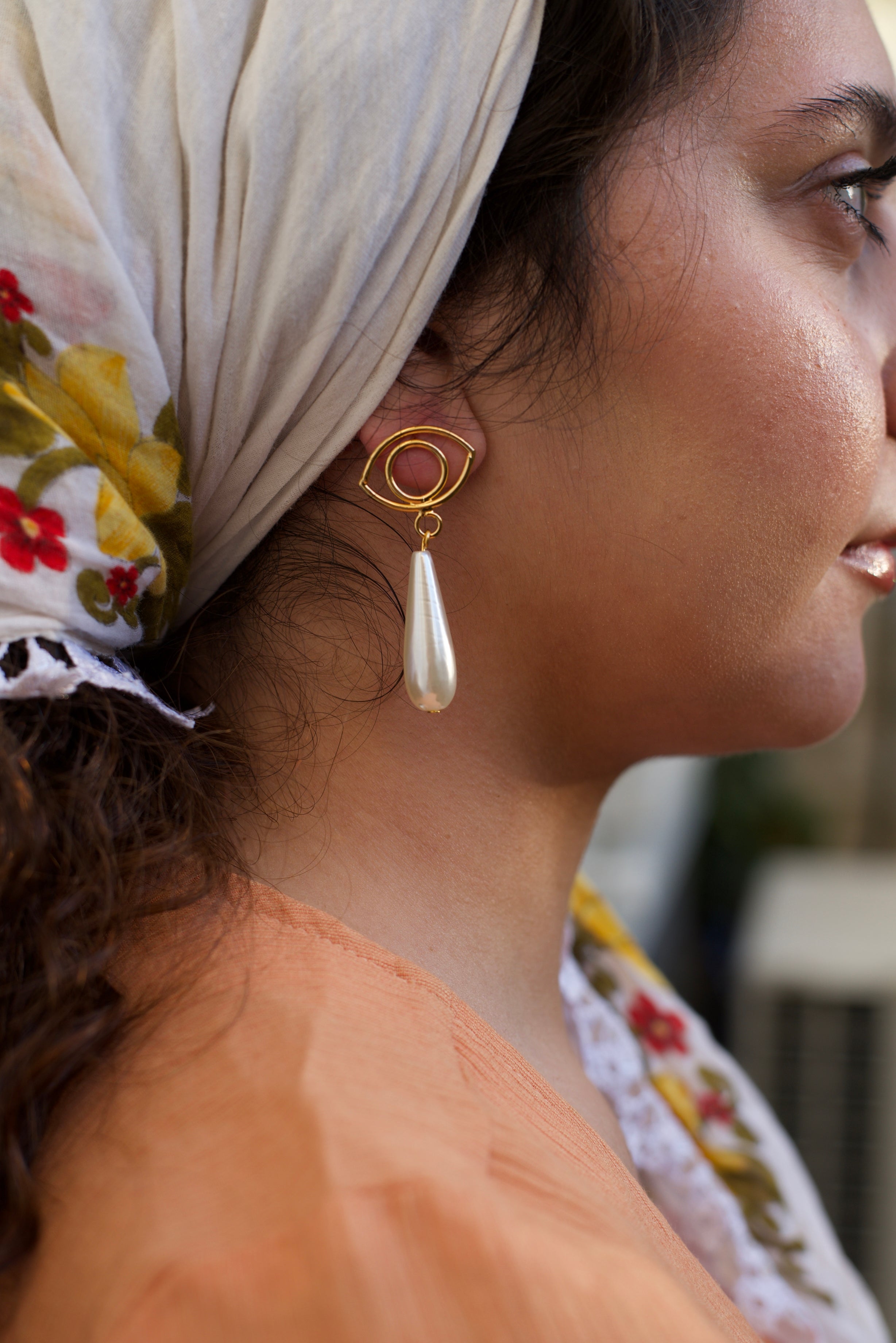 Gold Evil Eye & Pearl Earrings - Hilweh Market