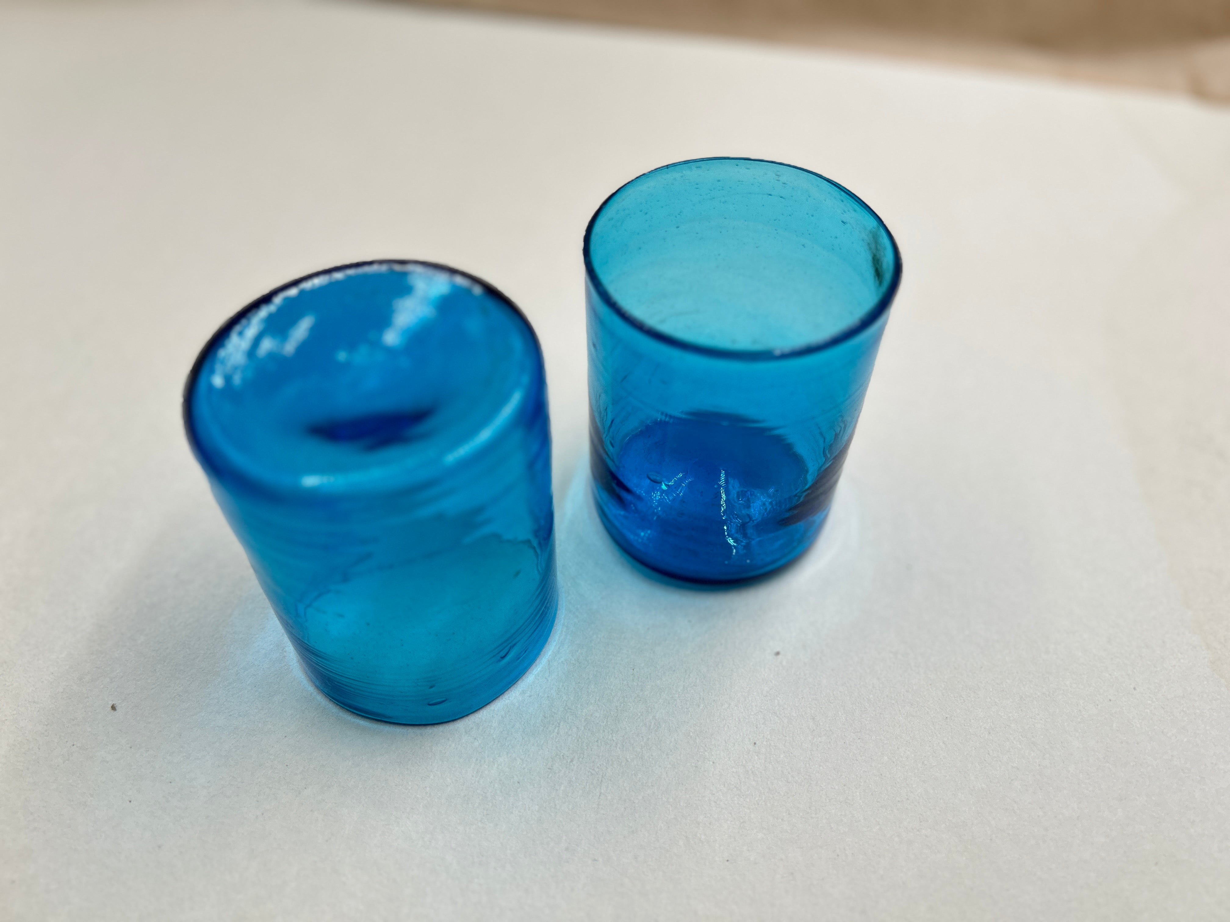Handblown Hebron Wide Glass Cups - Aqua Blue (set of 2) - Hilweh Market