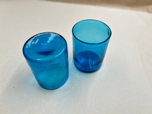 Handblown Hebron Wide Glass Cups - Aqua Blue (set of 2) - Hilweh Market