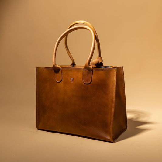 Camel leather handbag