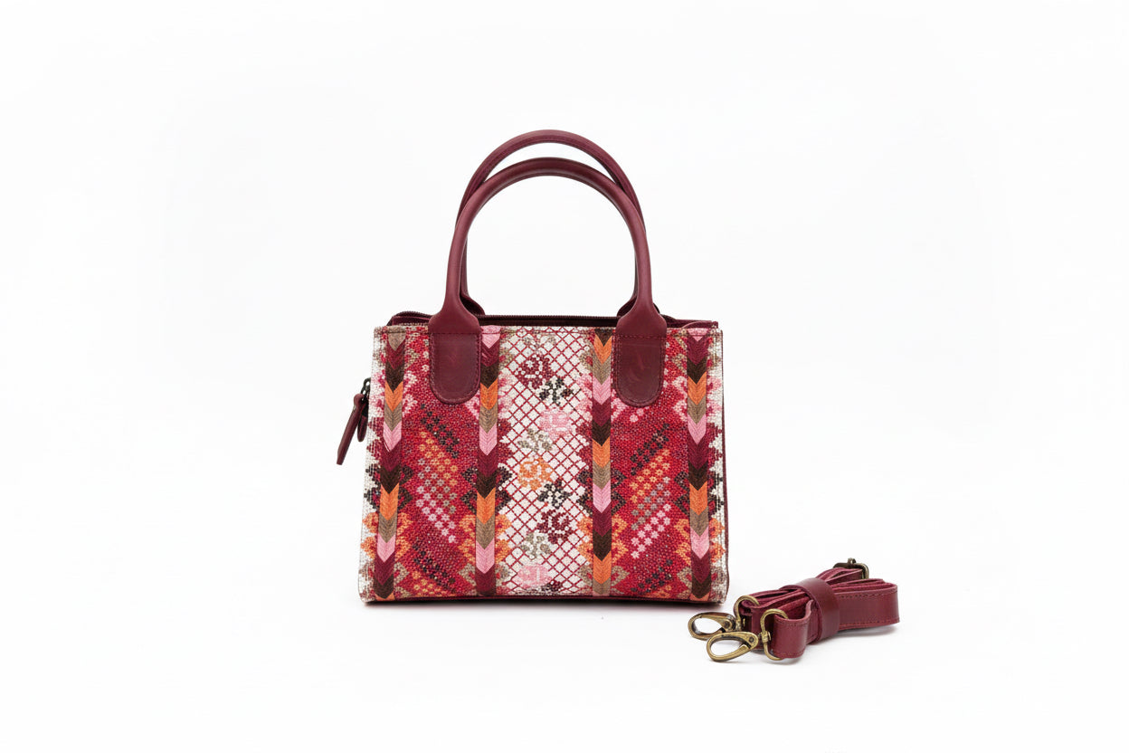 Mini red leather embroidered handbag - Hilweh Market