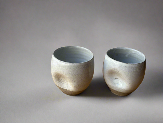 Ceramic Grey Cups with a White Glaze and Thumb Indent (set of 2) - Hilweh Market
