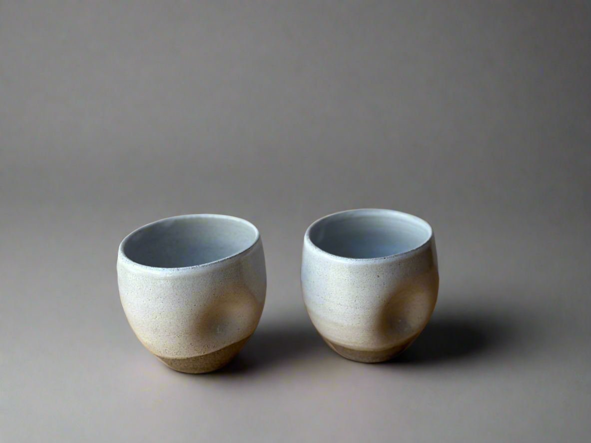 Ceramic Grey Cups with a White Glaze and Thumb Indent (set of 2)