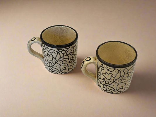 Neutral Floral Ceramic Espresso Cups (set of 2)