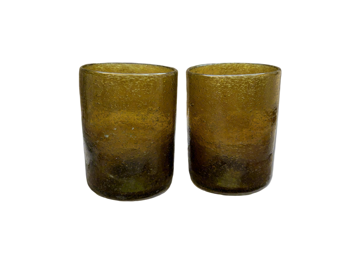 Handblown Hebron Wide Glass Cups - Honey/Amber (set of 2) - Hilweh Market