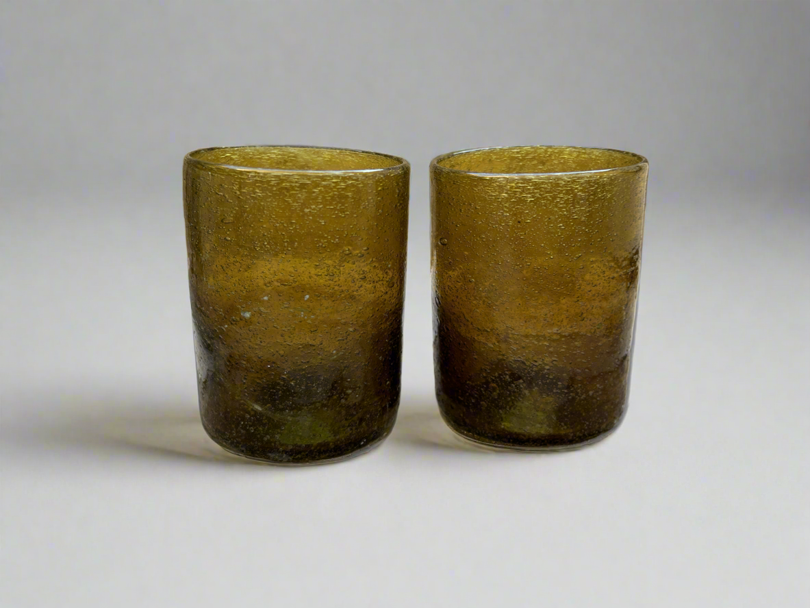 Handblown Hebron Wide Glass Cups - Honey/Amber (set of 2) - Hilweh Market
