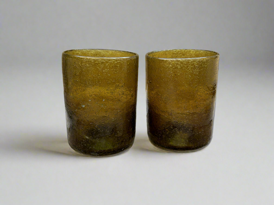 Handblown Hebron Wide Glass Cups - Honey/Amber (set of 2) - Hilweh Market