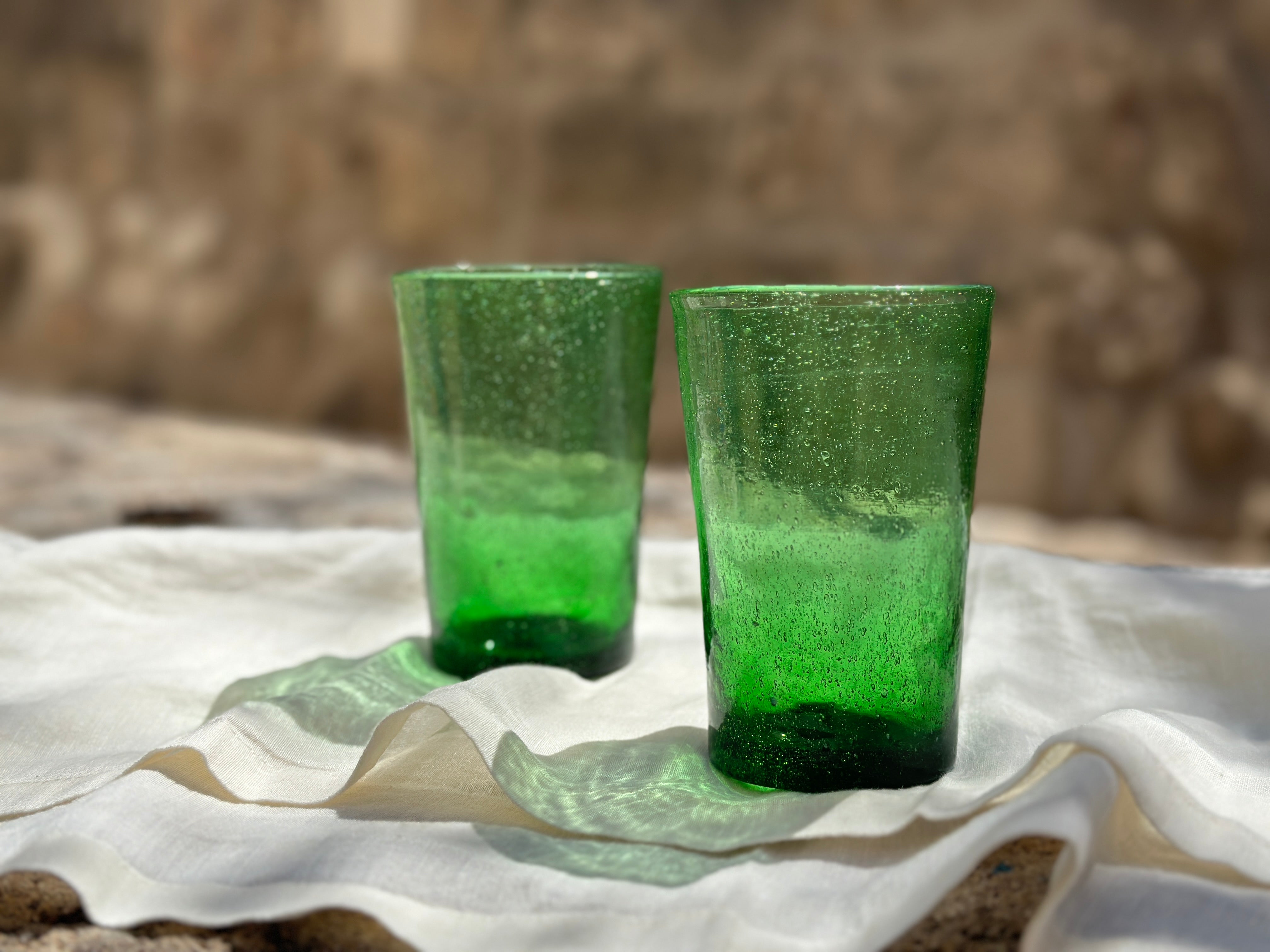 Hebron Glass Green Stackable Cups (Set of 2) - Hilweh Market