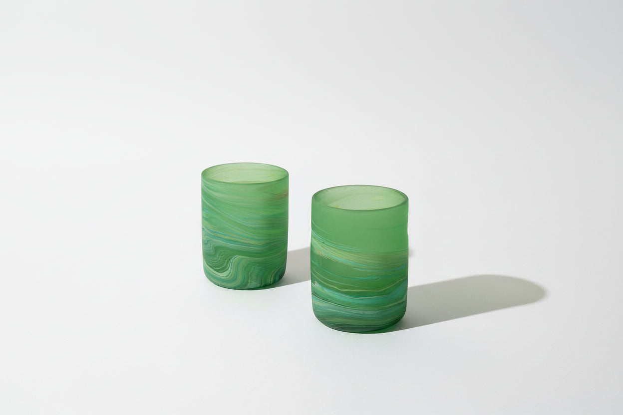 Handblown Hebron Phoenician Glass Wide Cups - Green (Set of 2) - Hilweh Market