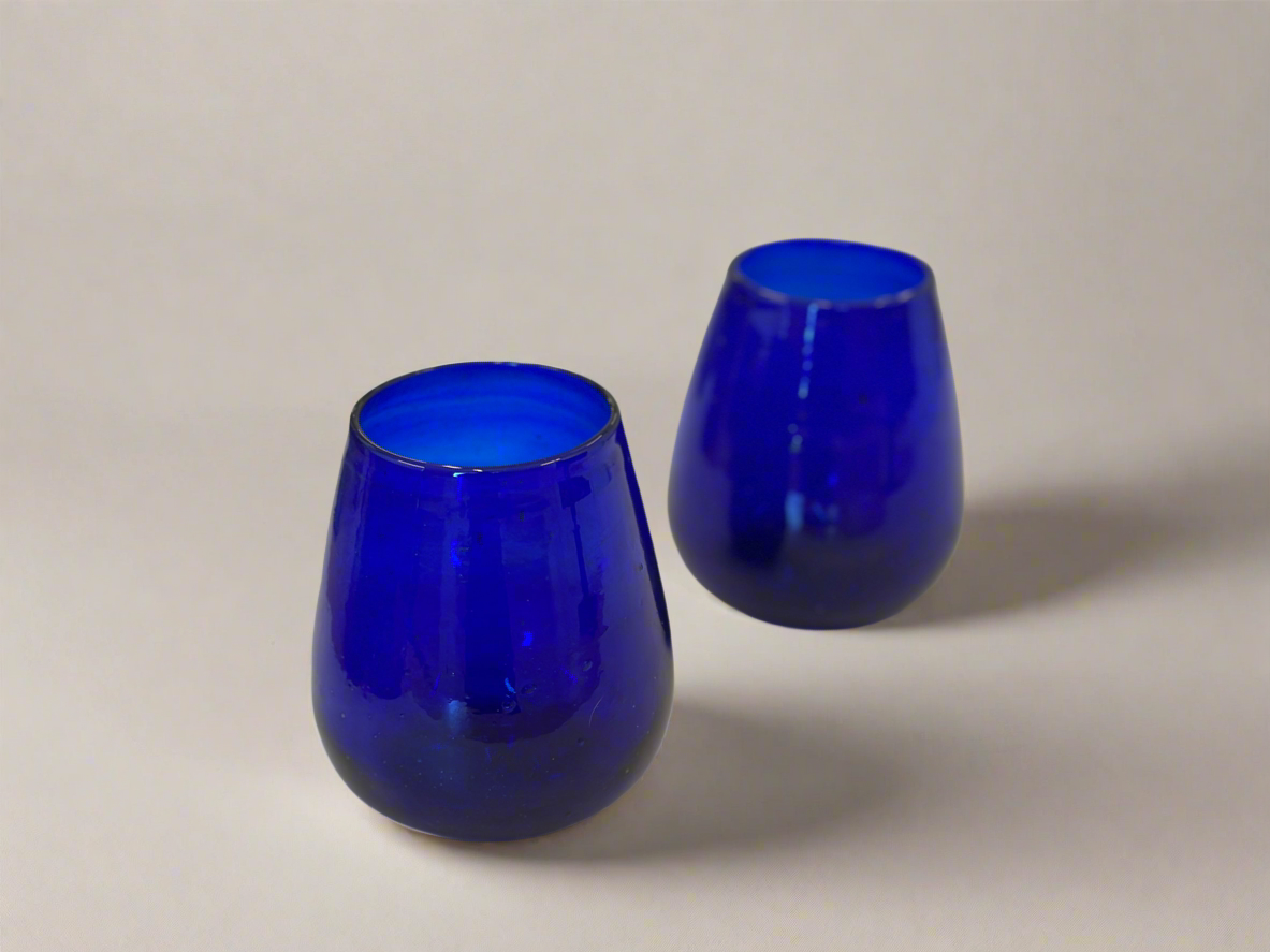 Handblow Hebron Glass Tealight cups - Cobalt Blue (set of 2) - Hilweh Market