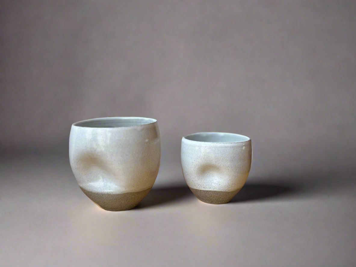 Ceramic Grey Cups with a White Glaze and Thumb Indent (set of 2)