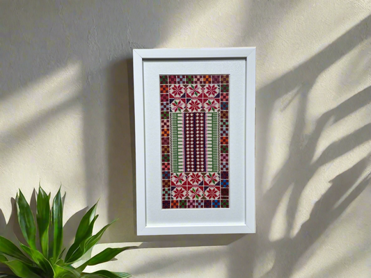 Sliman Mansour Hand Embroidered Design - White Frame (more colors)