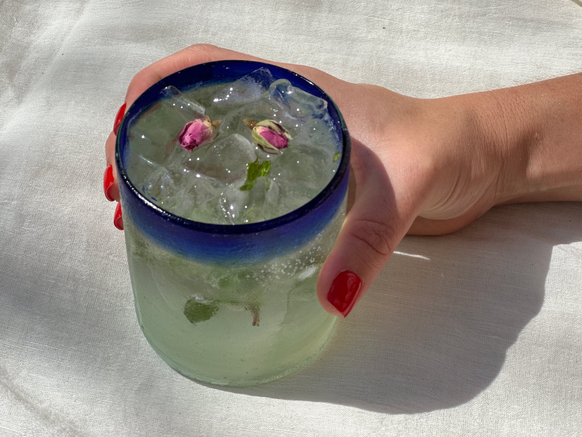 Handblown Hebron Glass Cups - Blue Rim (set of 2) - Hilweh Market