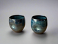 Ceramic Black Cups with a Black Glaze and Thumb Indent (set of 2)