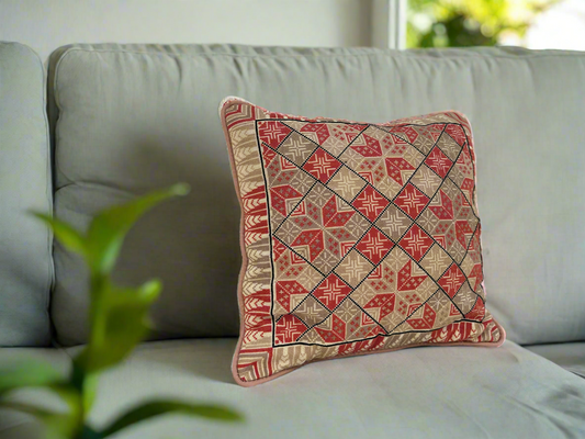 Hand Embroidered Bethlehem Cushion - Pink & Neutrals