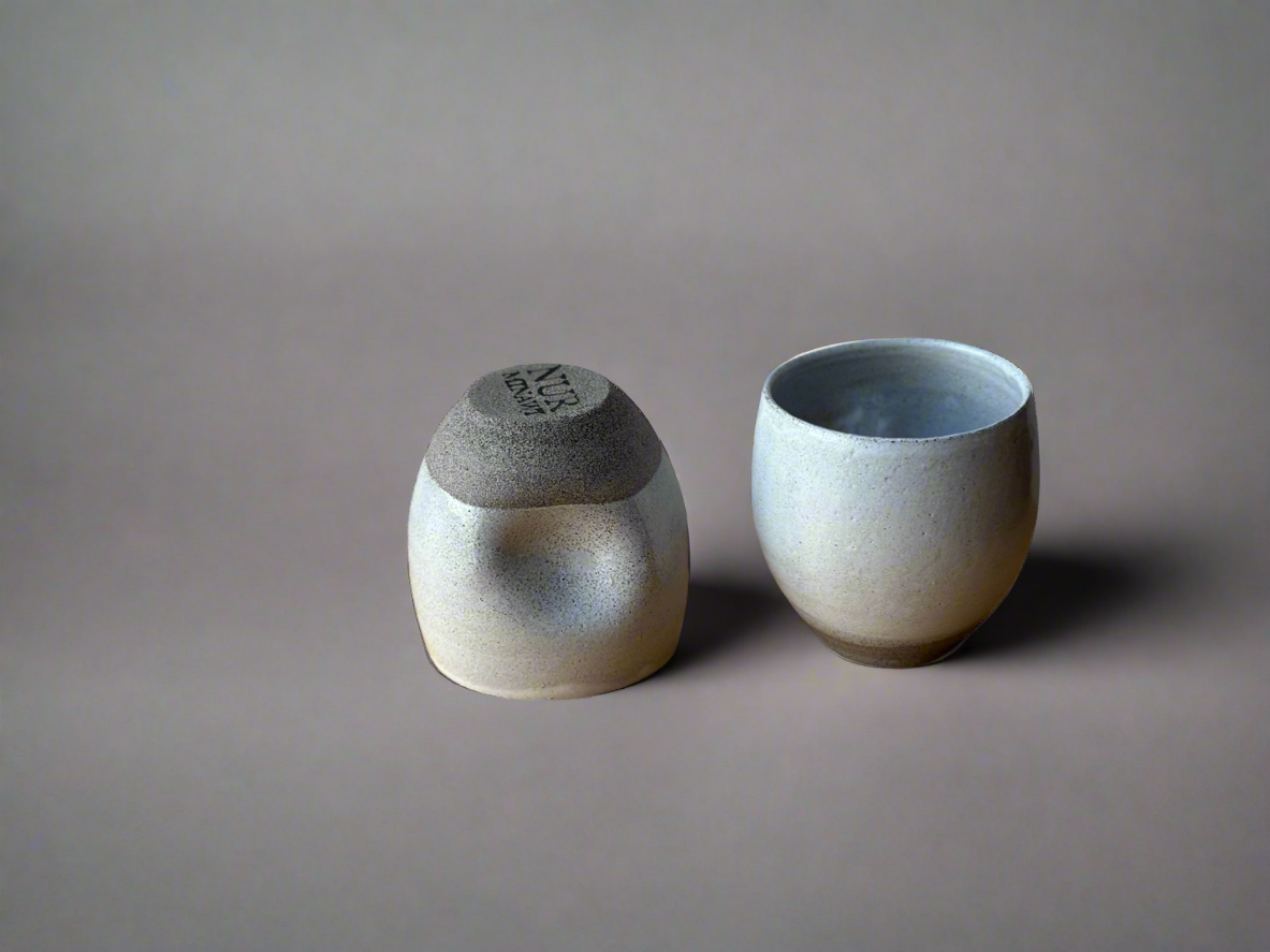 Ceramic Grey Cups with a White Glaze and Thumb Indent (set of 2)