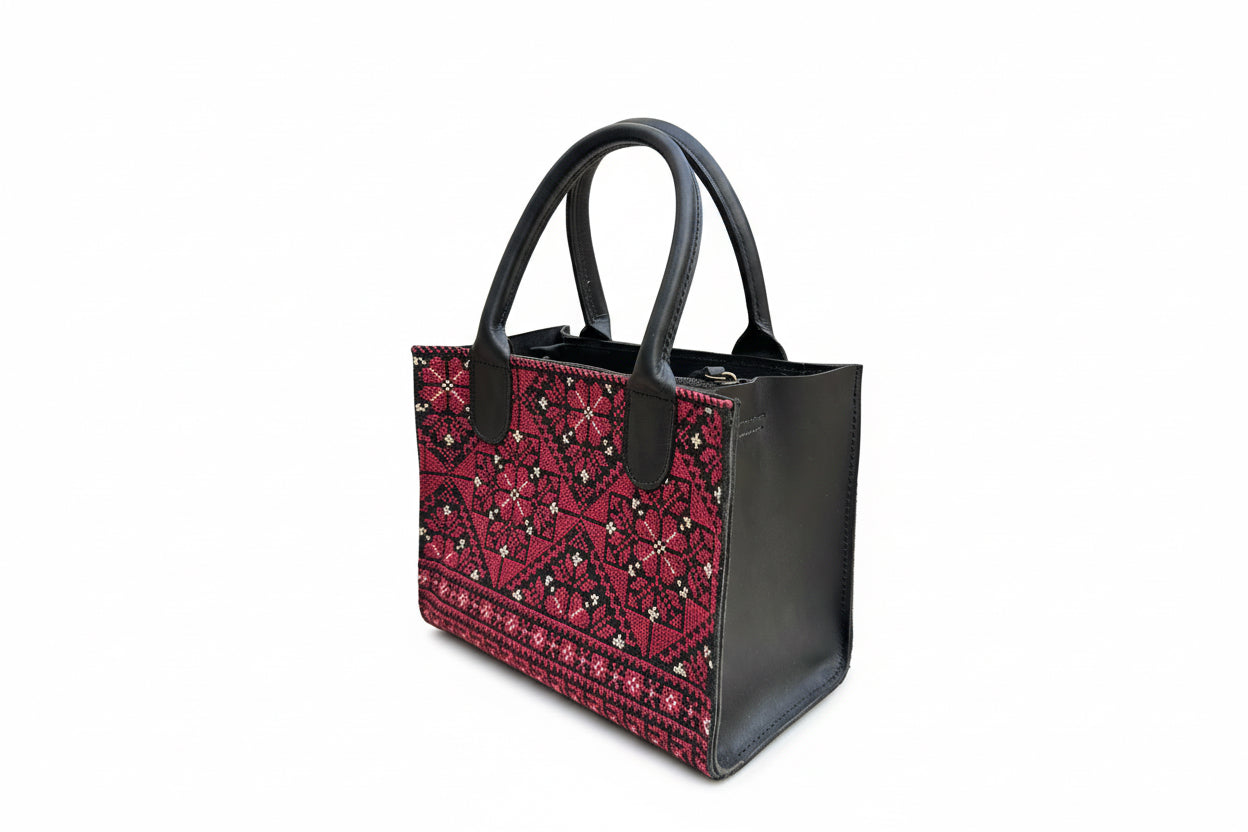 Mini black leather red embroidered handbag - Hilweh Market