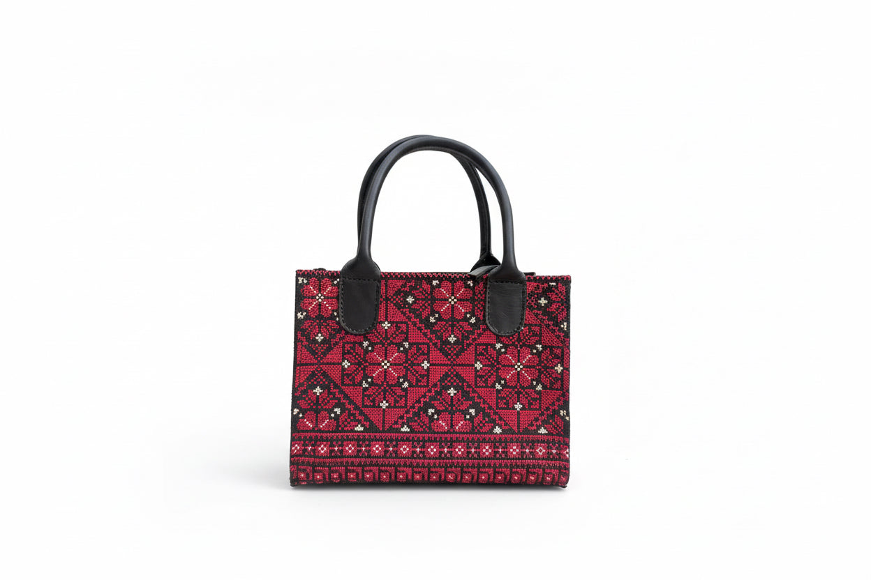 Mini black leather red embroidered handbag - Hilweh Market