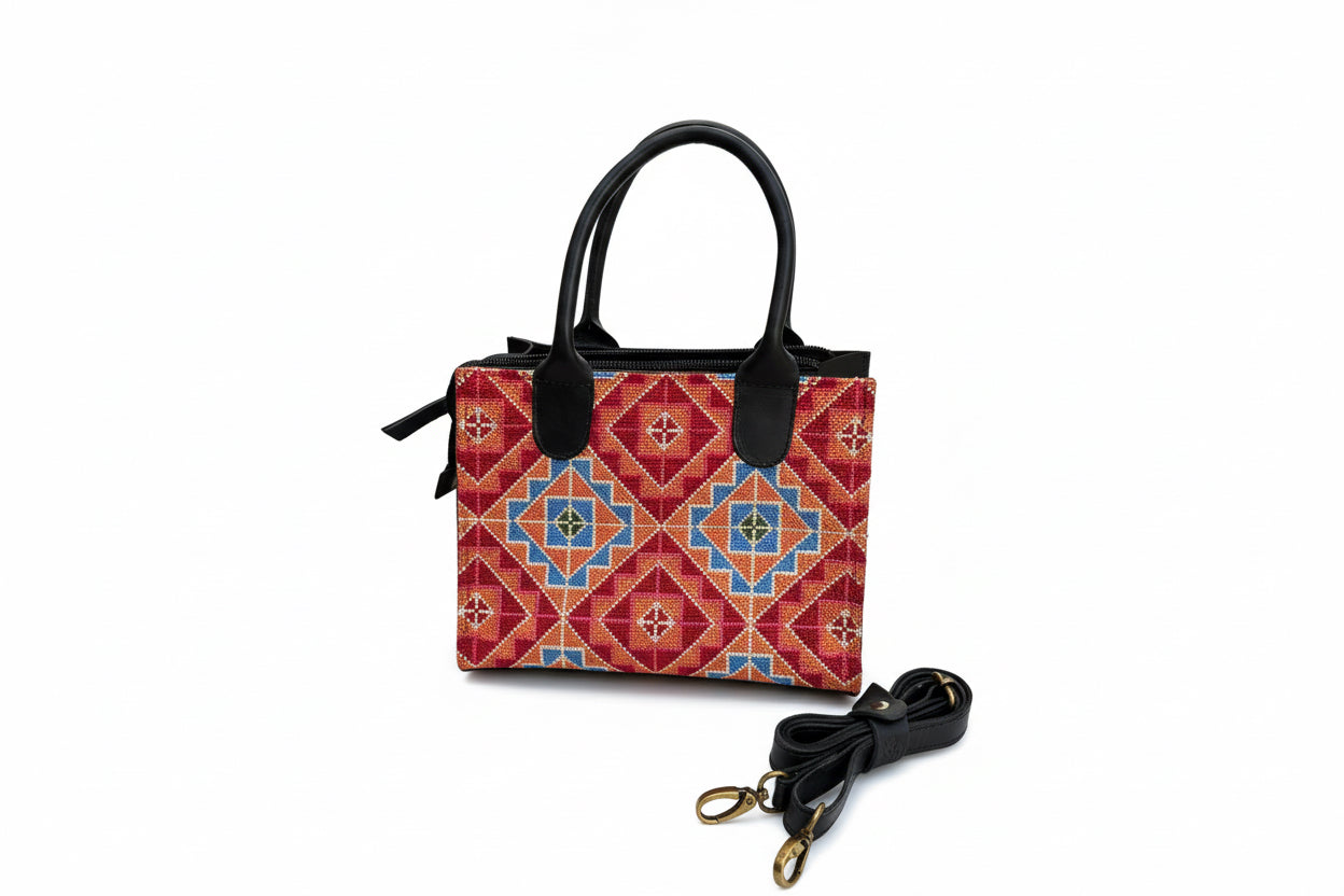 Mini black leather embroidered handbag - Hilweh Market