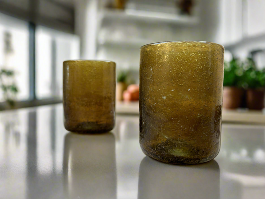 Handblown Hebron Wide Glass Cups - Honey/Amber (set of 2) - Hilweh Market