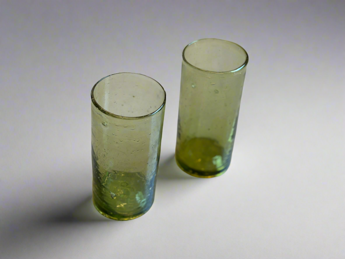 Handblown Hebron Tumbler Glass Cups - Light Green  (set of 2)