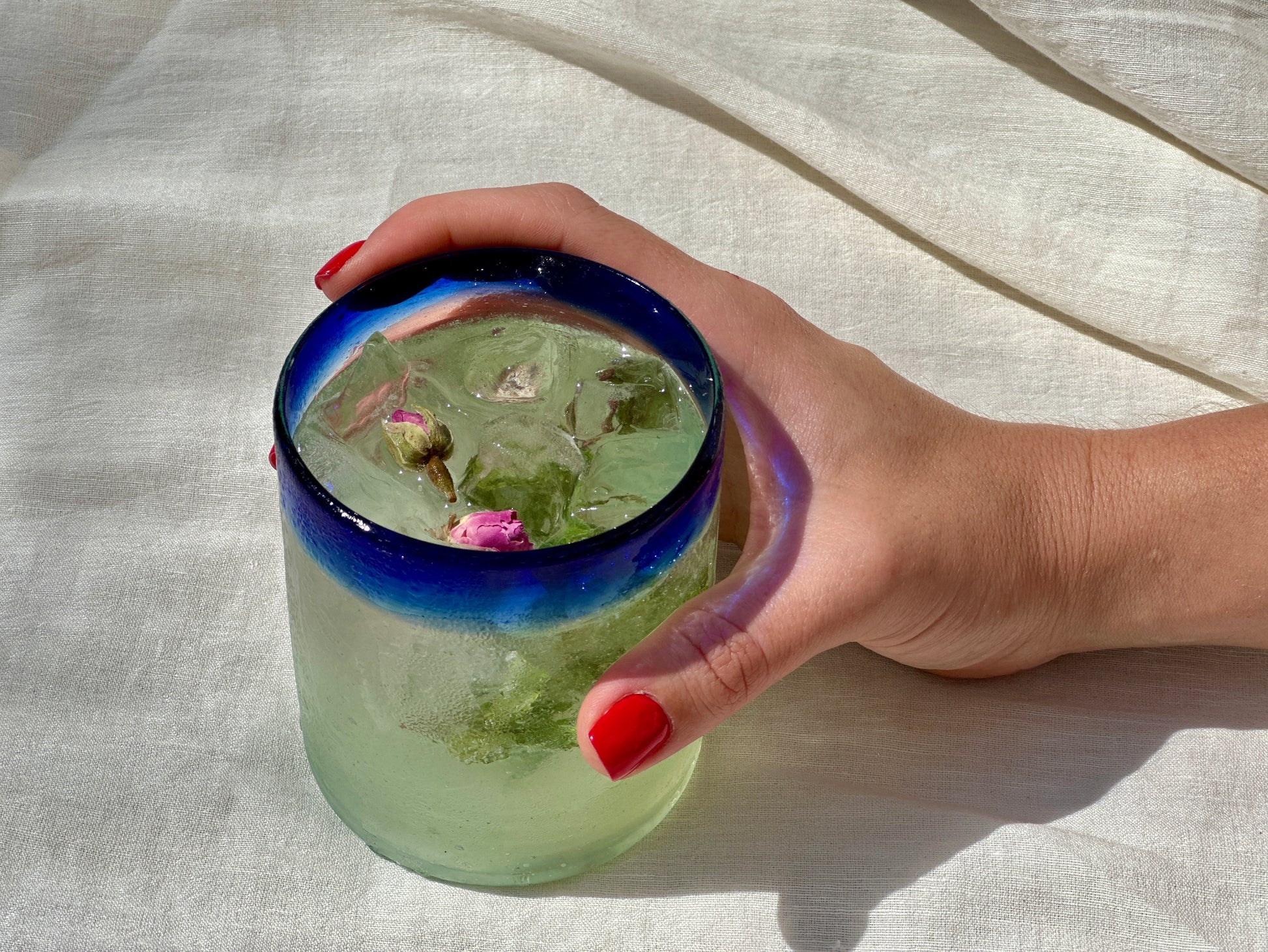Handblown Hebron Glass Cups - Blue Rim (set of 2) - Hilweh Market