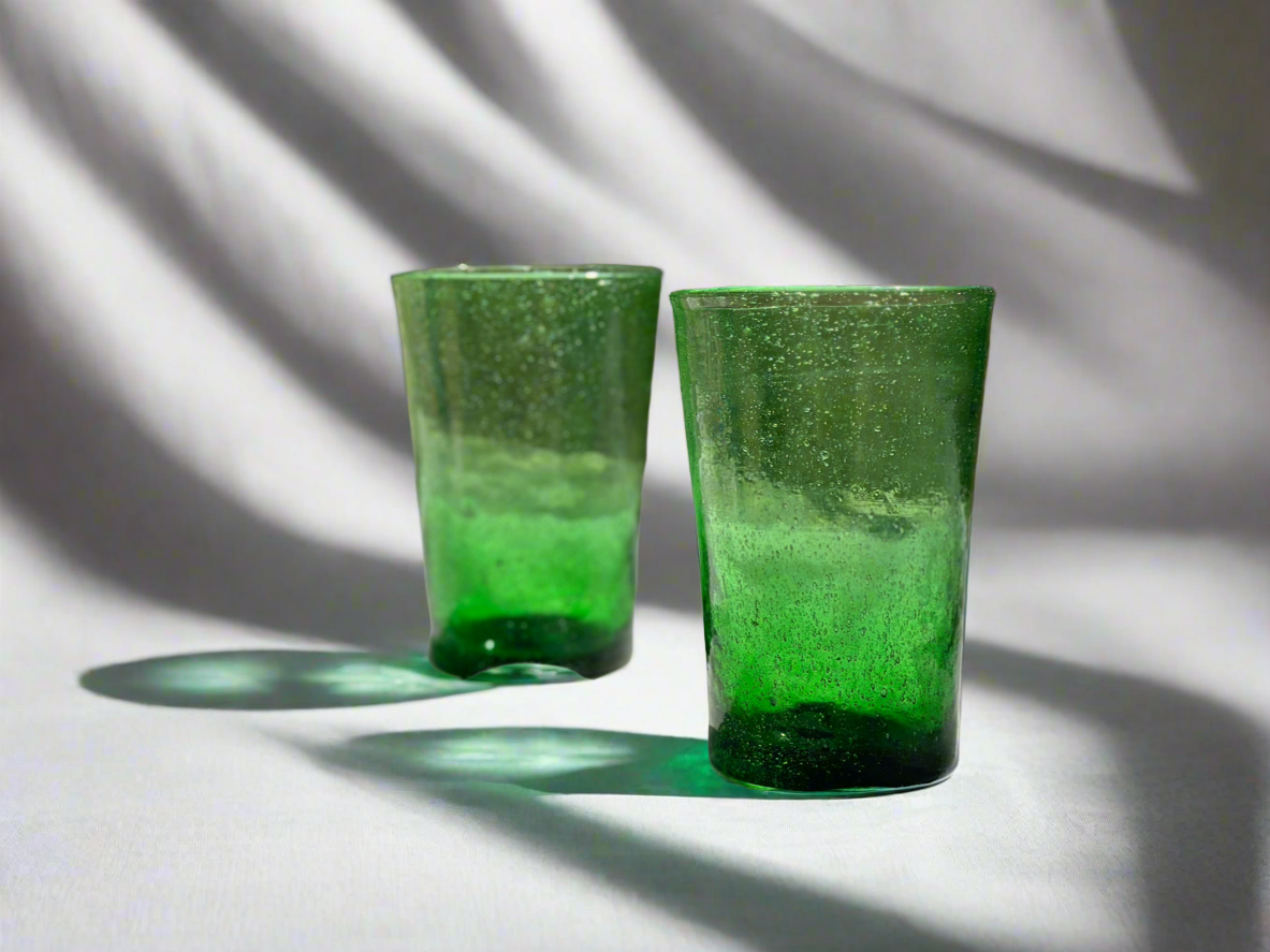 Hebron Glass Green Stackable Cups (Set of 2) - Hilweh Market