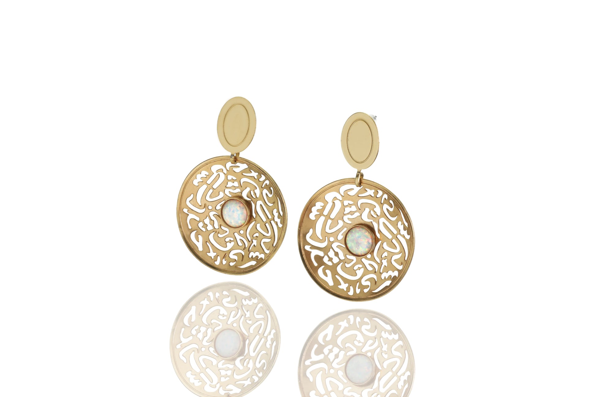 Gold Opal Calligraphy Earrings - Hilweh Market