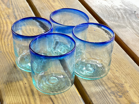 Hebron Blue Rim Glass Cups (Set of 6)