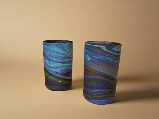 Handblown Hebron Phoenician Glass Cups - amber (Set of 2)