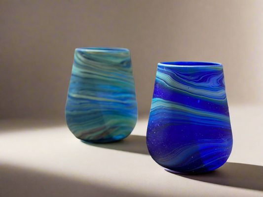 Handblown Hebron Phoenician Glass Large Tealight cups - Cobalt Blue (set of 2) - Hilweh Market