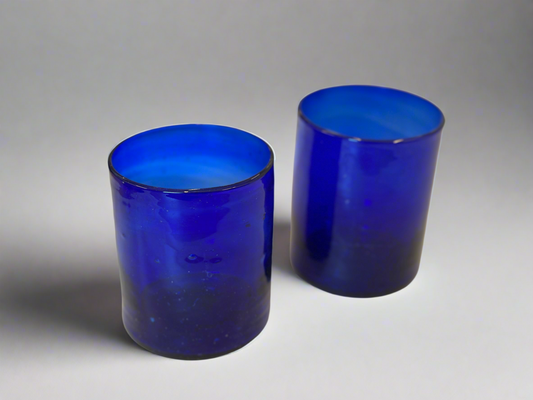 Handblown Hebron Wide Glass Cups - Cobalt Blue (set of 2)