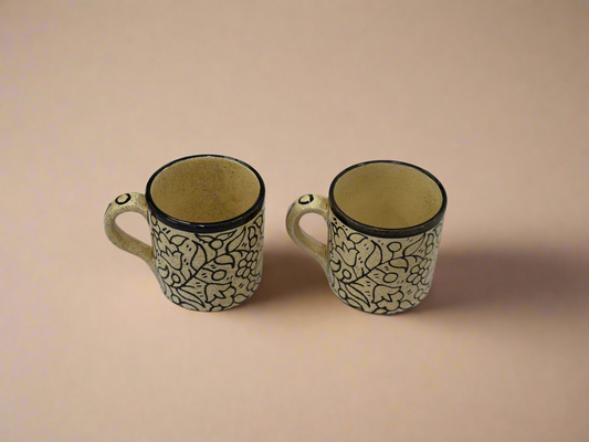 Neutral Floral Ceramic Espresso Cups (set of 2)