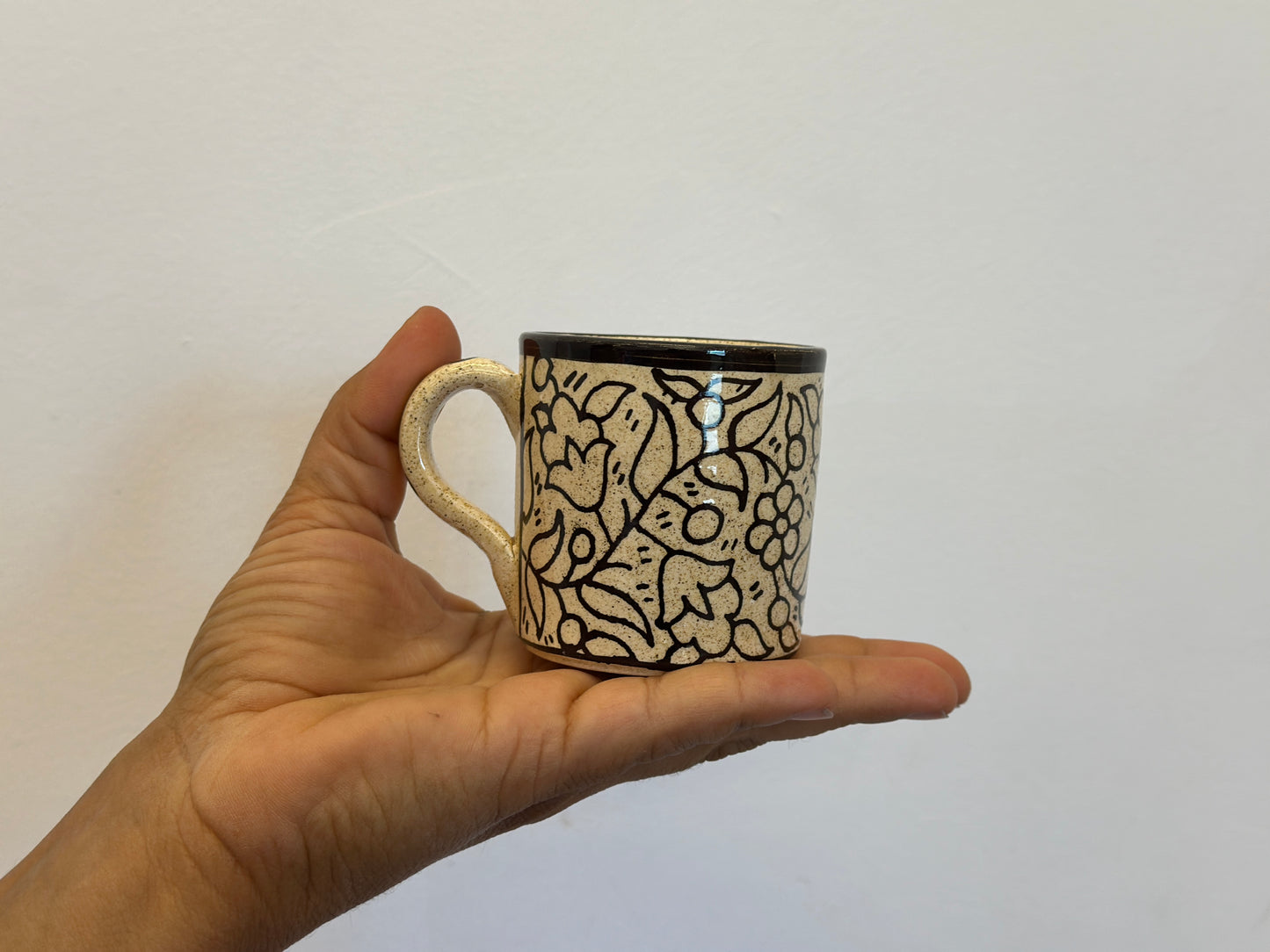 Neutral Floral Ceramic Espresso Cups (set of 2)