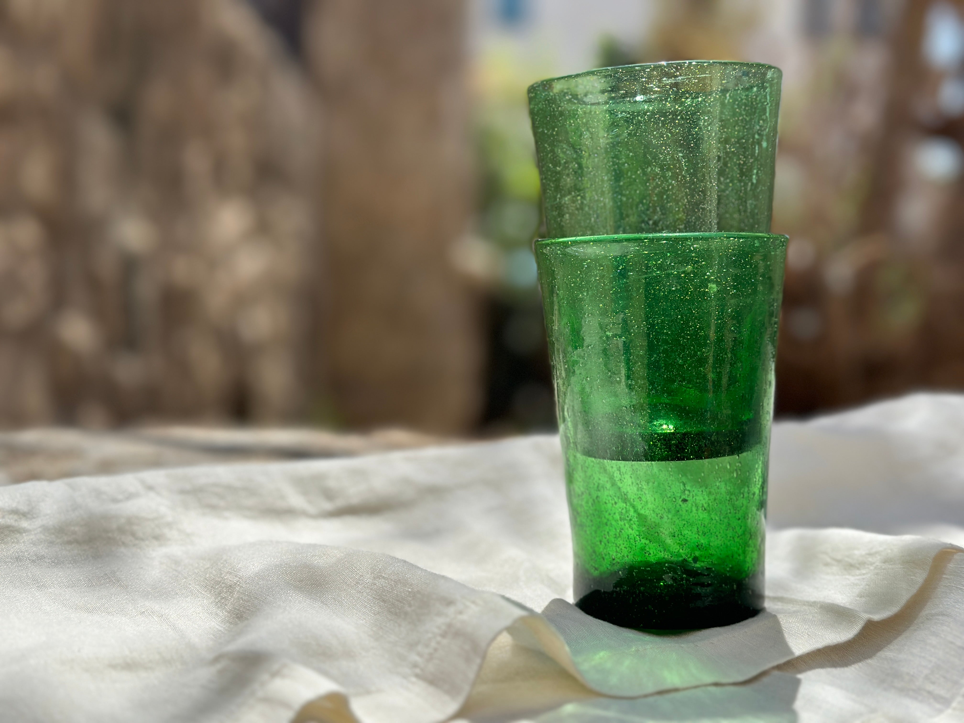 Hebron Glass Green Stackable Cups (Set of 2) - Hilweh Market