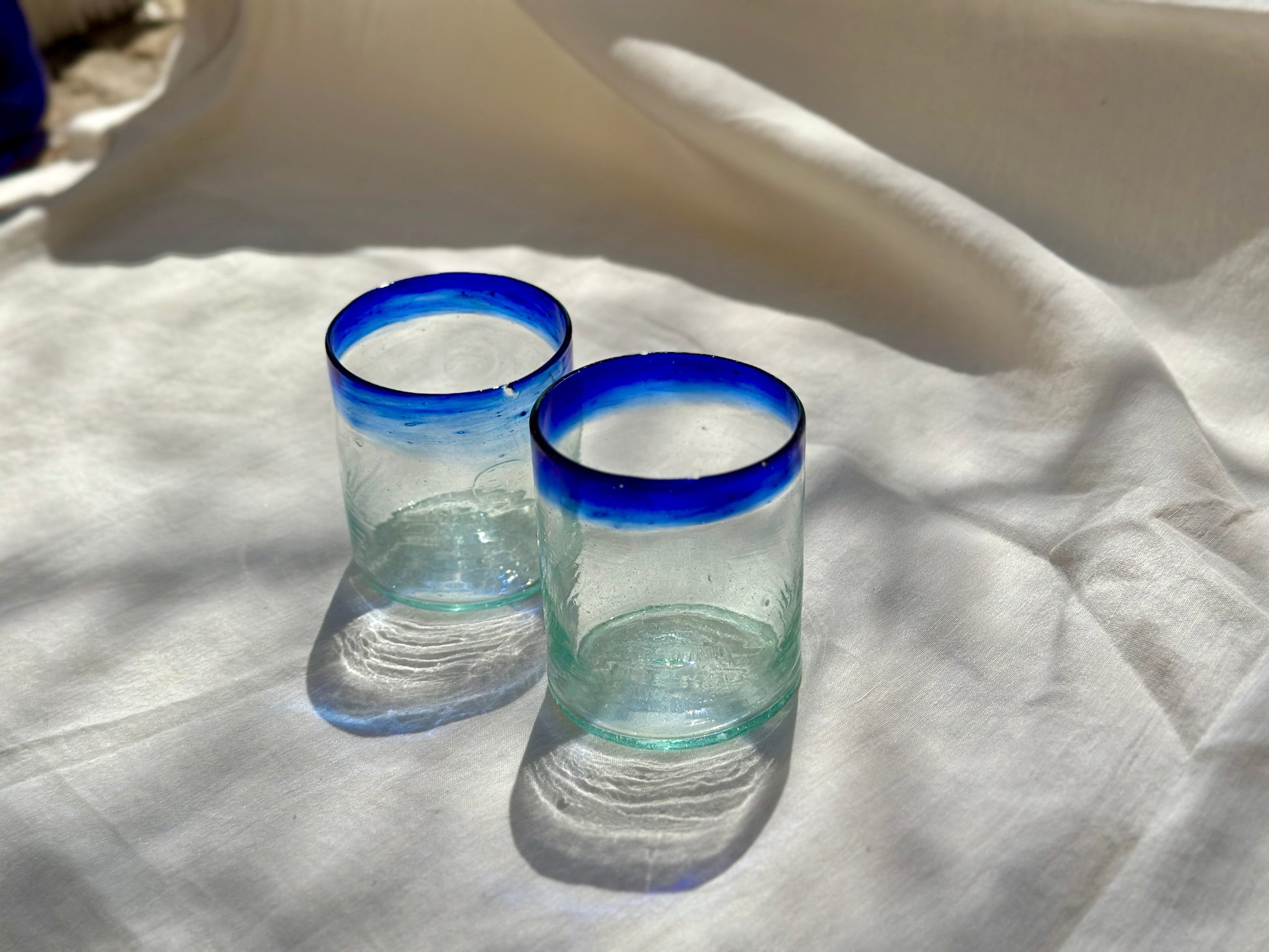 Handblown Hebron Glass Cups - Blue Rim (set of 2) - Hilweh Market
