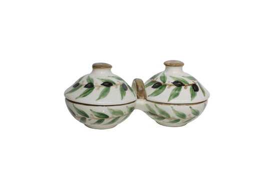 Olive Leaf Zeit w Zaatar  Divided Ceramic Dish - Nisf Jbeil - Hilweh Market
