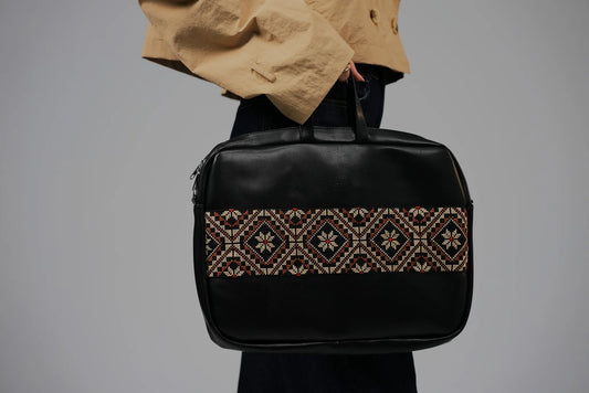 Hand Embroidered Leather Laptop Bag (Brown)