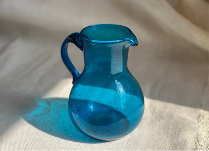 Handblown Hebron Glass Pitcher - Aqua Blue - Hilweh Market