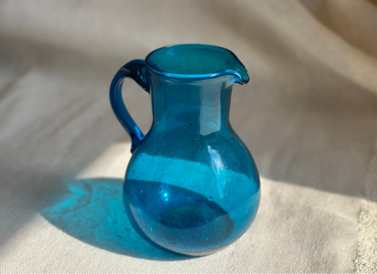 Handblown Hebron Glass Pitcher - Aqua Blue - Hilweh Market