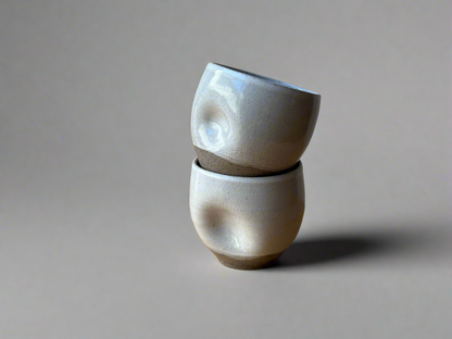 Ceramic Grey Cups with a White Glaze and Thumb Indent (set of 2)
